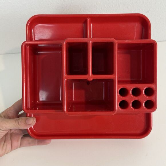 VTG Neolt Red Plastic Swivel Italian Desk Organizer 1970s Modernist - Picture 11 of 11